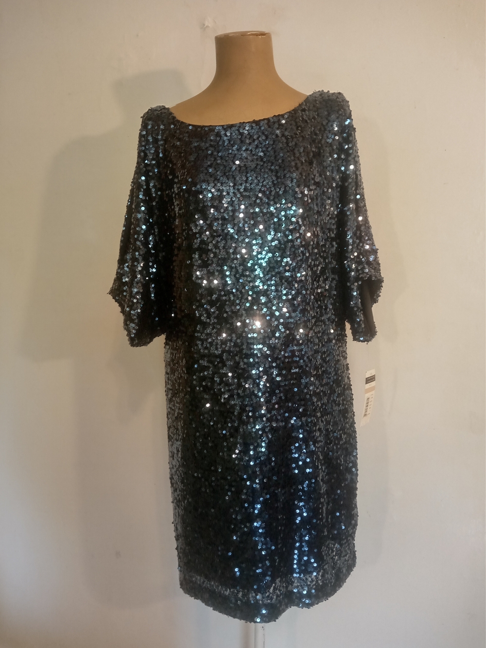 Sequin Midi Shift Dress in Navy